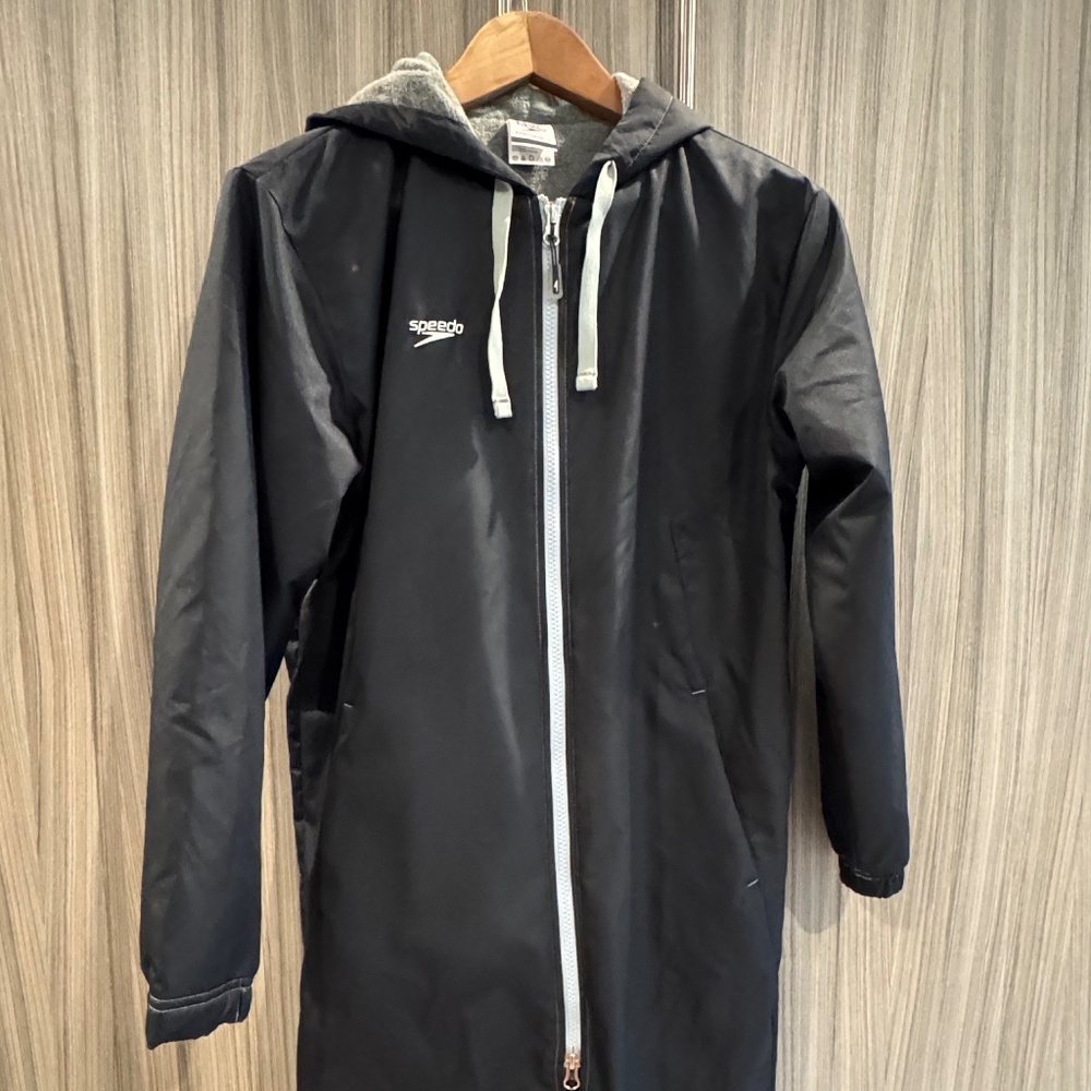 Speedo Youth Swim Parka XXS Black Hooded Fleece Lined Jacket